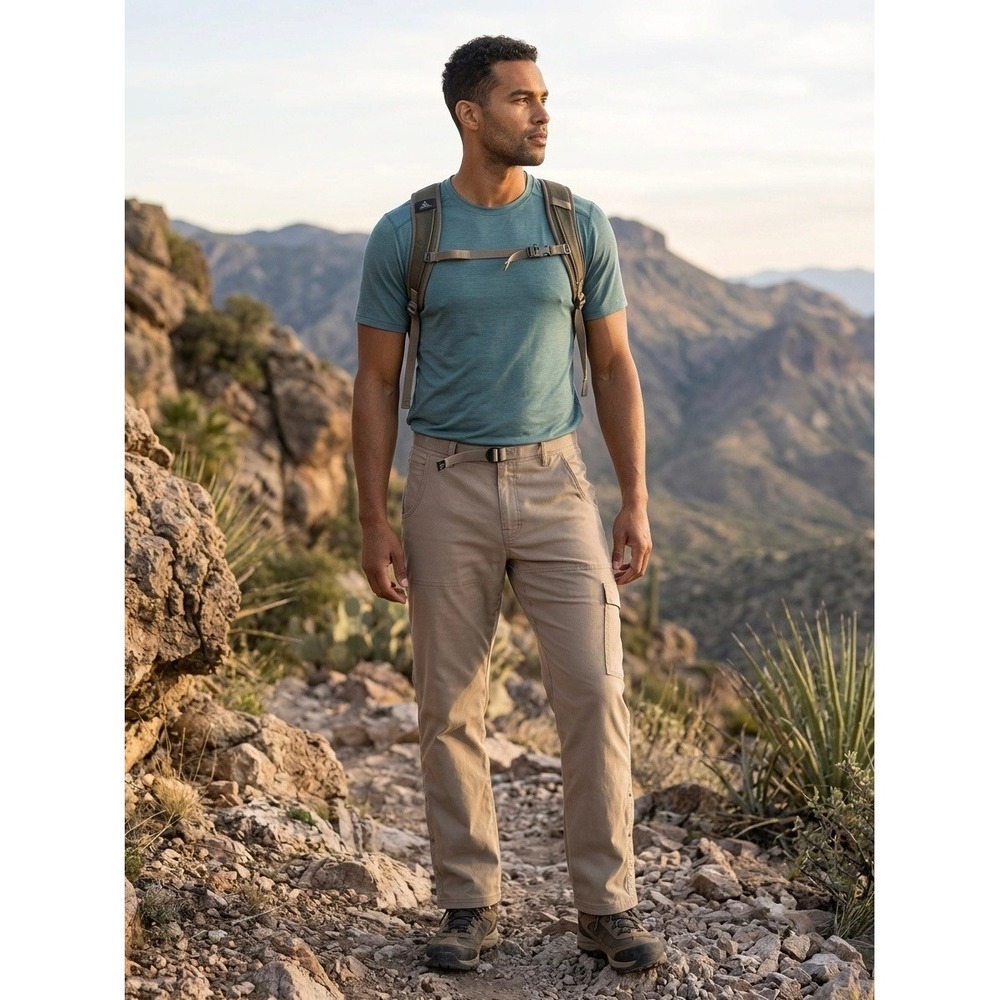 Prana Zion Mens Hiking Pants Tan Khaki Stretch Cargo Outdoor 36W x 30L
